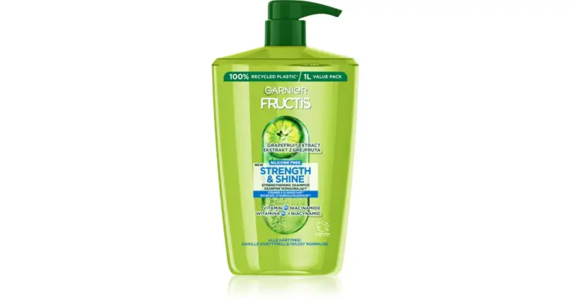 Shampoo rinforzante per tutti i tipi di capelli senza lucentezza e forza Fructis Strength & Shine (Shampoo rinforzante) - Volume 1000 ml