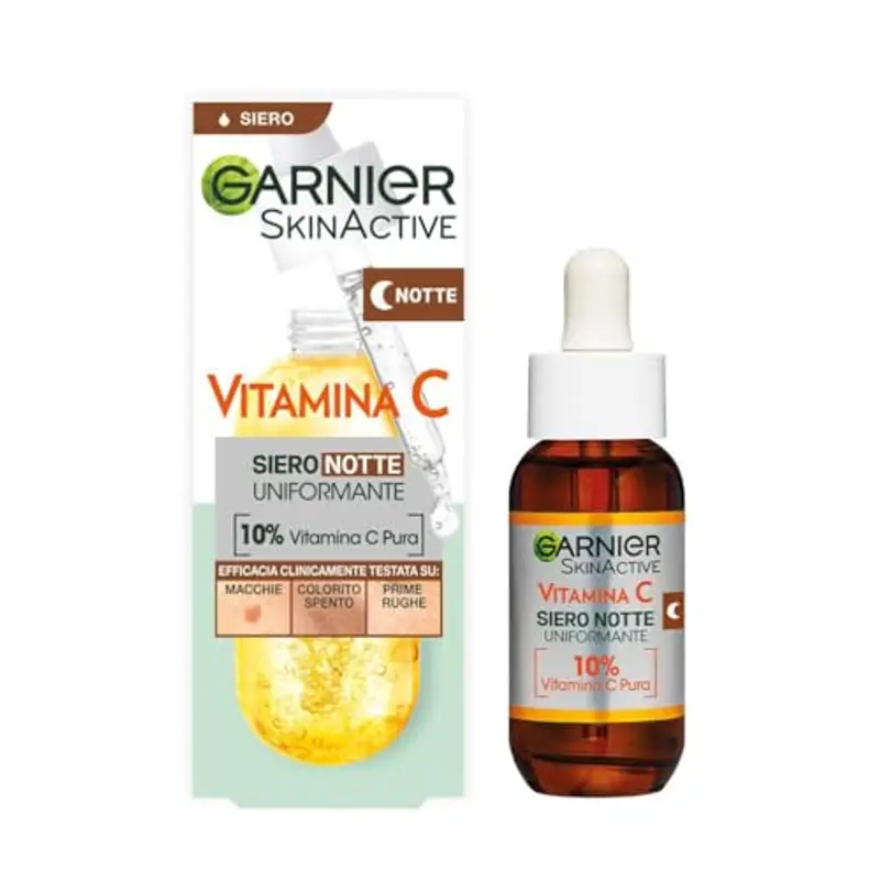 Garnier Siero Notte Vitamina C Uniformante, Per Pelli Spente, Effetto Rigenerante, Pelle Morbida e Luminosa, con 10% di