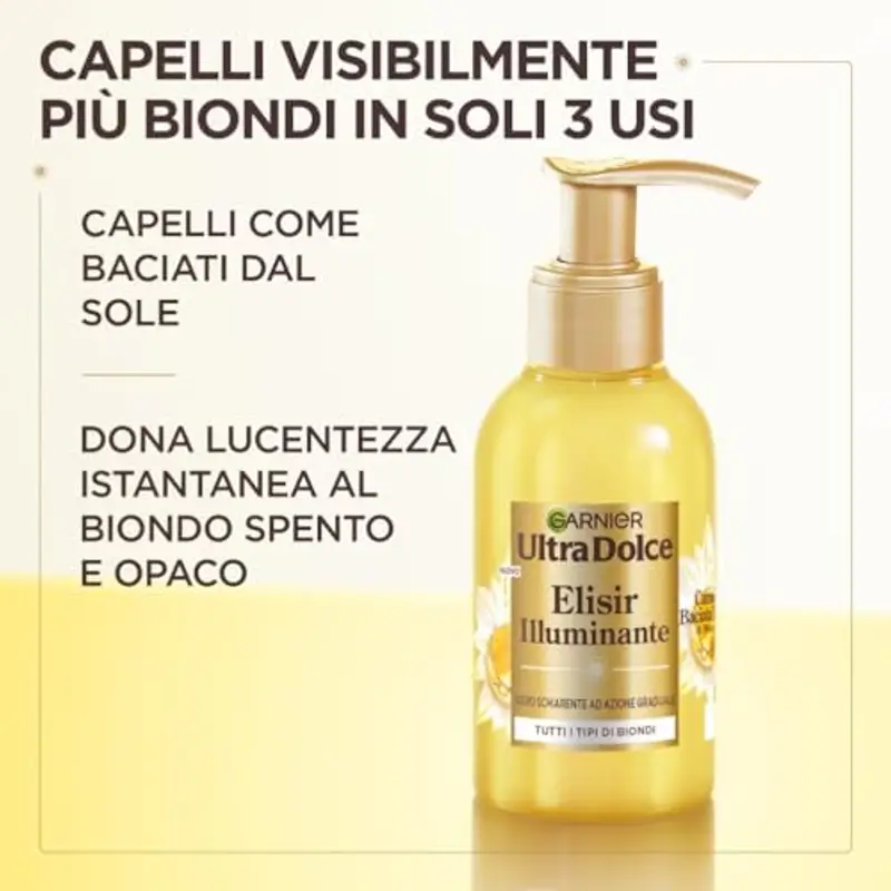 Garnier Siero Schiarente Illuminante, Per Capelli Biondi, Capelli più Biondi in Soli 3 Usi, Lucentezza Immediata e Nutrimento Intenso, Con Camomilla e Miele di Fiori, Ultra Dolce, 120 ml miniatura 2