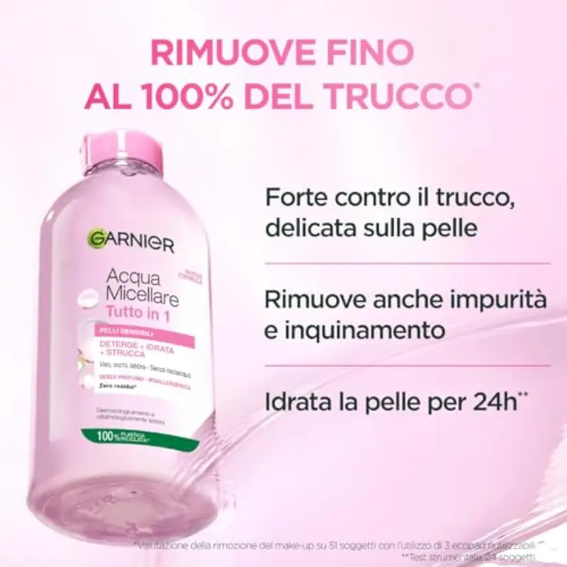 Garnier SkinActive Acqua Micellare Tutto in 1, Per Pelli Sensibili, 100% del Trucco Rimosso, Pelle Detersa e Idratata per 12H, Senza Residui e Senza Risciacquo, Con Micelle e Glicerina, 400 ml miniatura 2