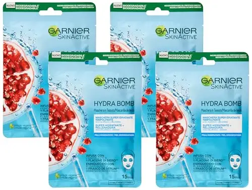 Garnier SkinActive Hydra Bomb Maschera Viso in Tessuto Super Idratante Energizzante per Pelli da Dissetare, 32 ml