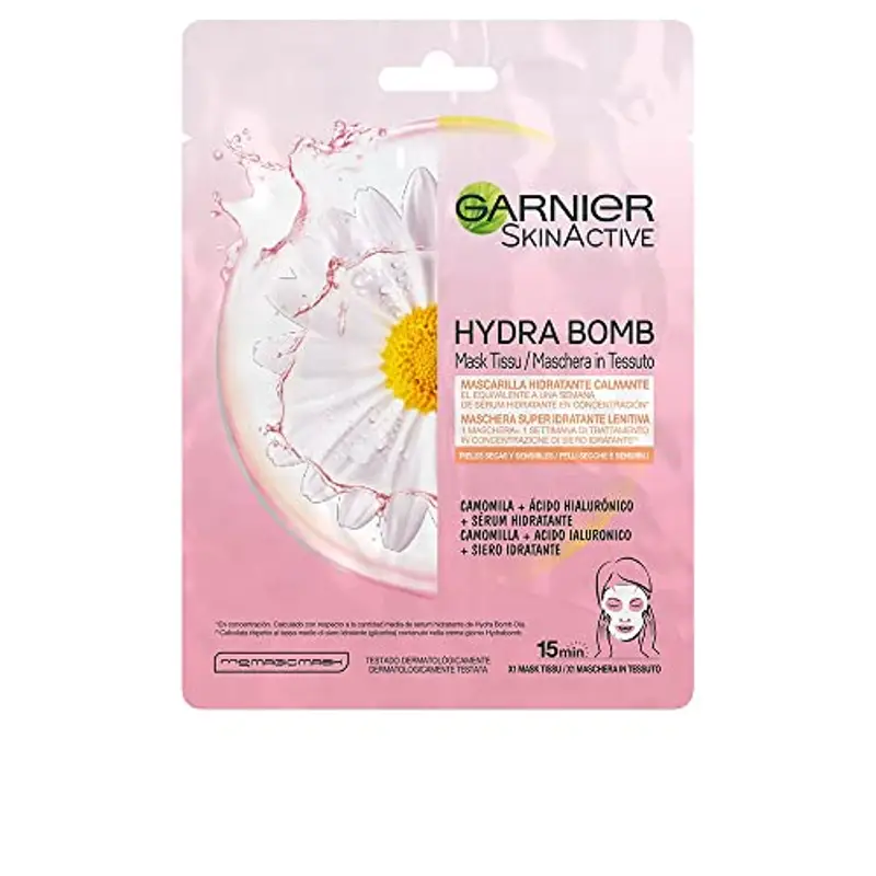 Garnier SkinActive Hydra Bomb Maschera Viso in Tessuto Super Idratante Lenitiva per Pelli Secche e Sensibili, 32 ml