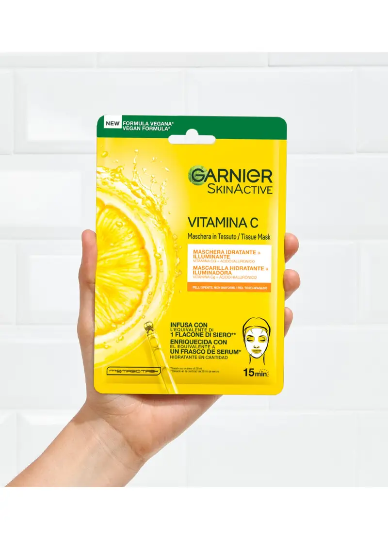 Garnier Skinactive, Maschera In Tessuto Hydra Bomb Vitamina C + Acido Ialuronico, Idratante E Illuminante, Per Pelli Spente, Non Uniformi, 28g., Donna, Bianco miniatura 2
