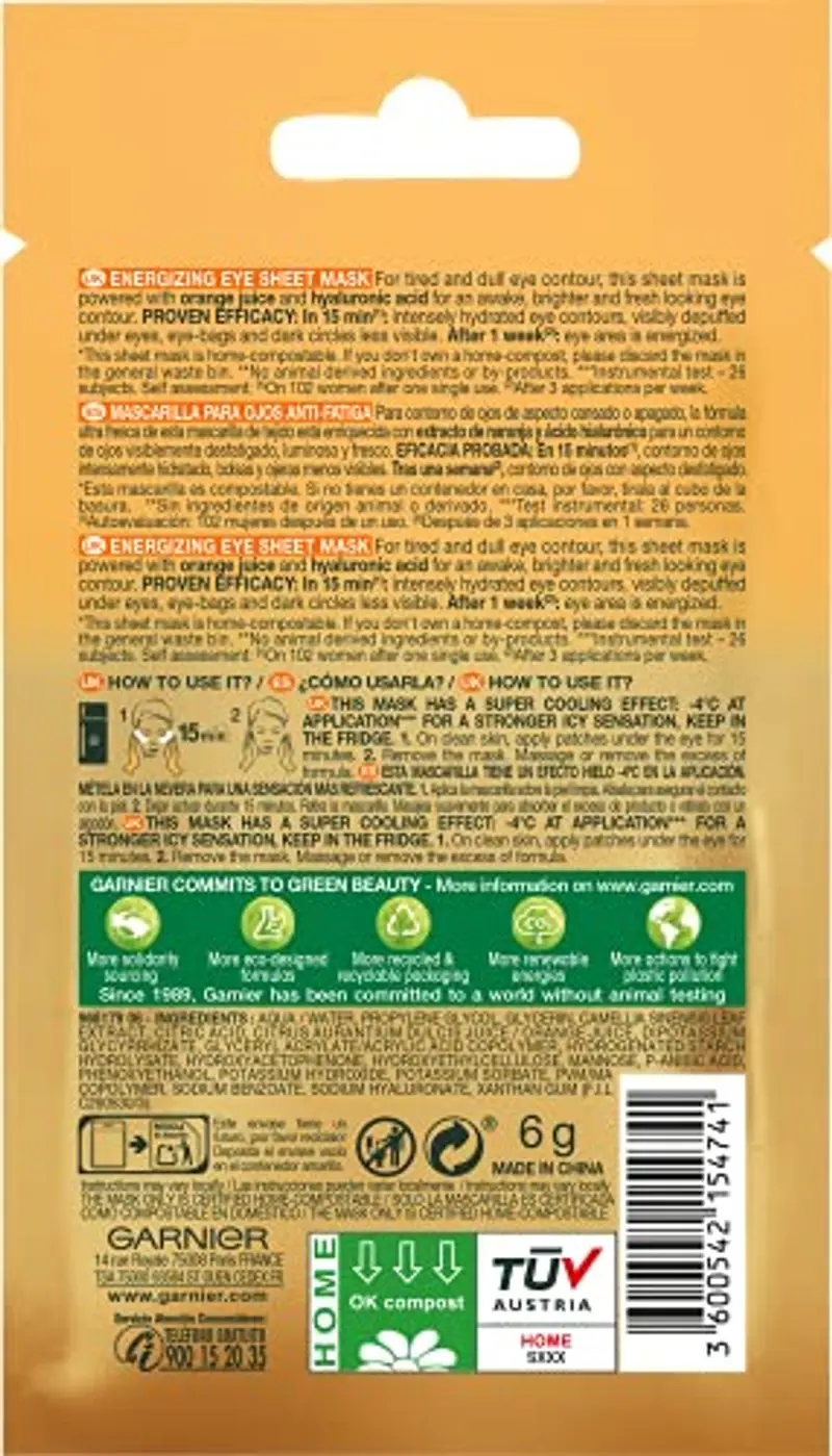 Garnier Skincare Maschera Occhi Anti Fatica con Succo d'Arancia e Acido Ialuronico, 6 g miniatura 3