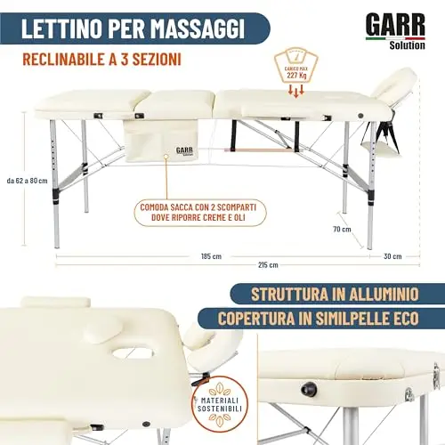 GARR Solution Lettino Massaggio Portatile 3 Zone in Alluminio, Professionale per Estetista, Fisioterapia e Tattoo miniatura 2