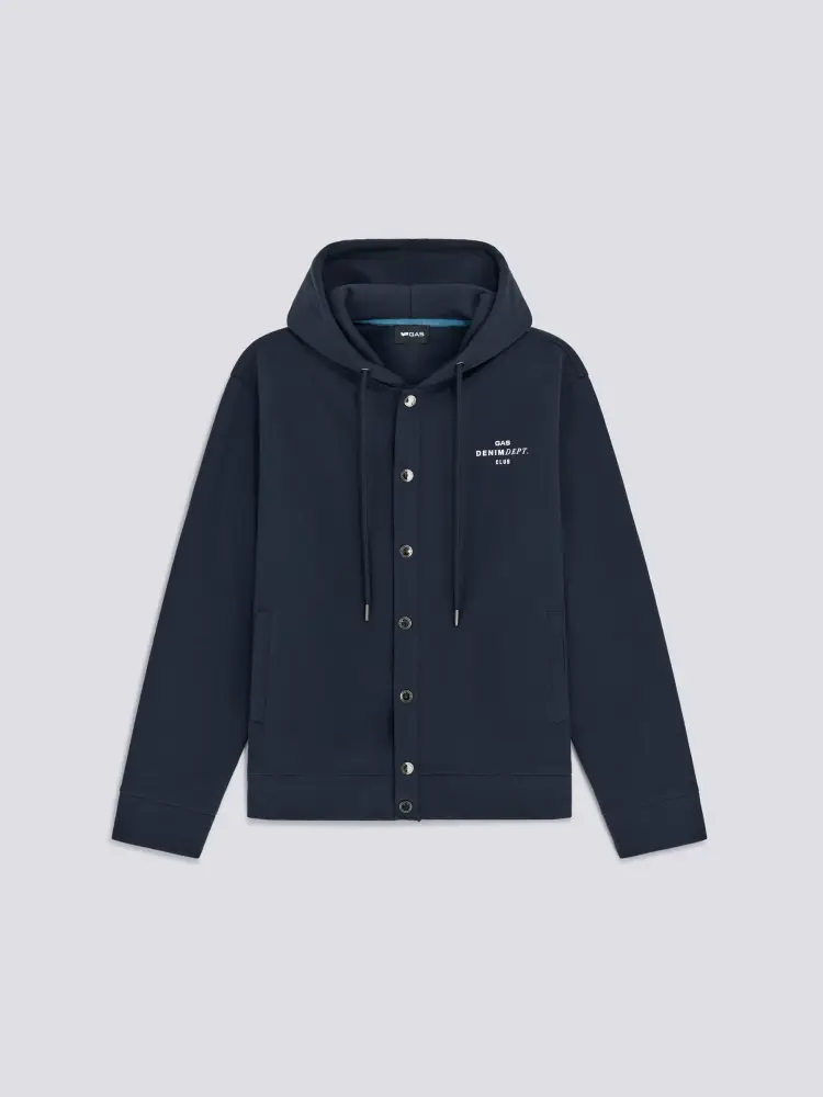 felpa shan hood "club 84 full zip in cotone blu con micro logo