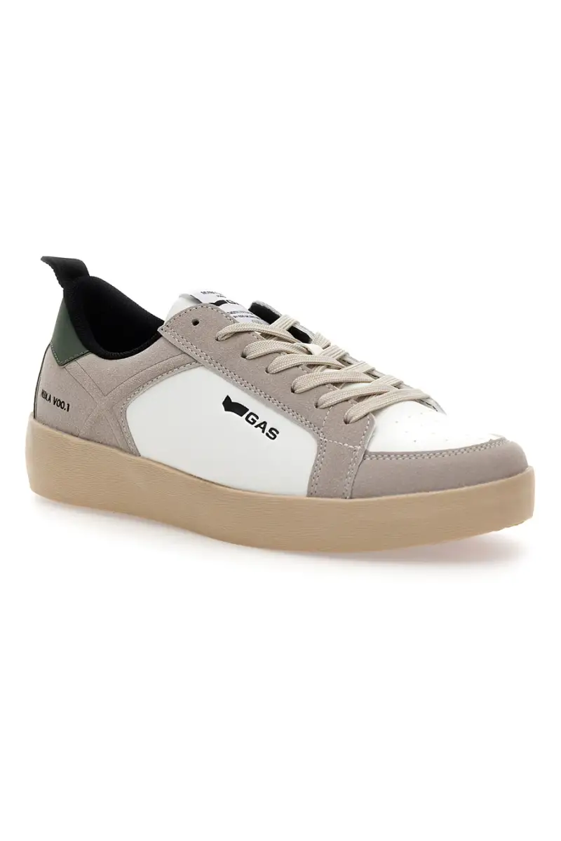 Sneakers beige e bianche con dettagli verdi in pelle Gas Nika V00 1 [WHITE miniatura 2