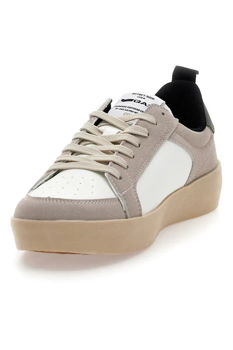 Sneakers beige e bianche con dettagli verdi in pelle Gas Nika V00 1 [WHITE miniatura 4