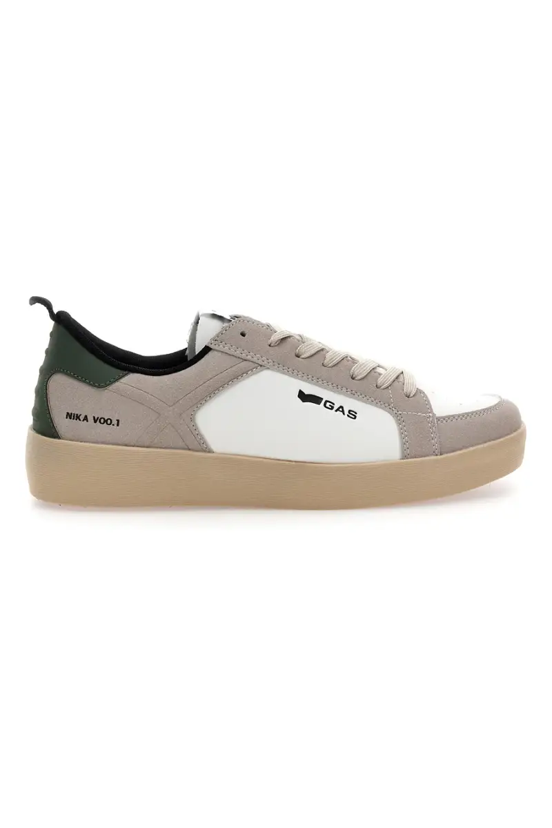 Sneakers beige e bianche con dettagli verdi in pelle Gas Nika V00 1 [WHITE