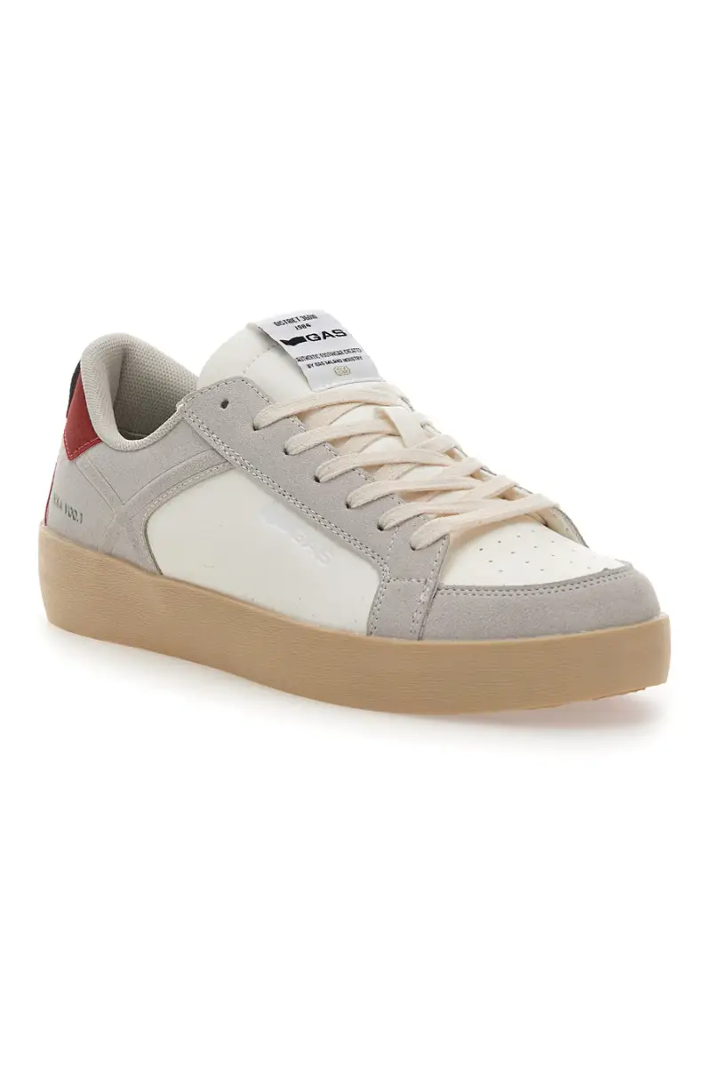 Sneakers beige e bianche con inserti a contrasto Gas NIKA MIX [WHITE RED] miniatura 2
