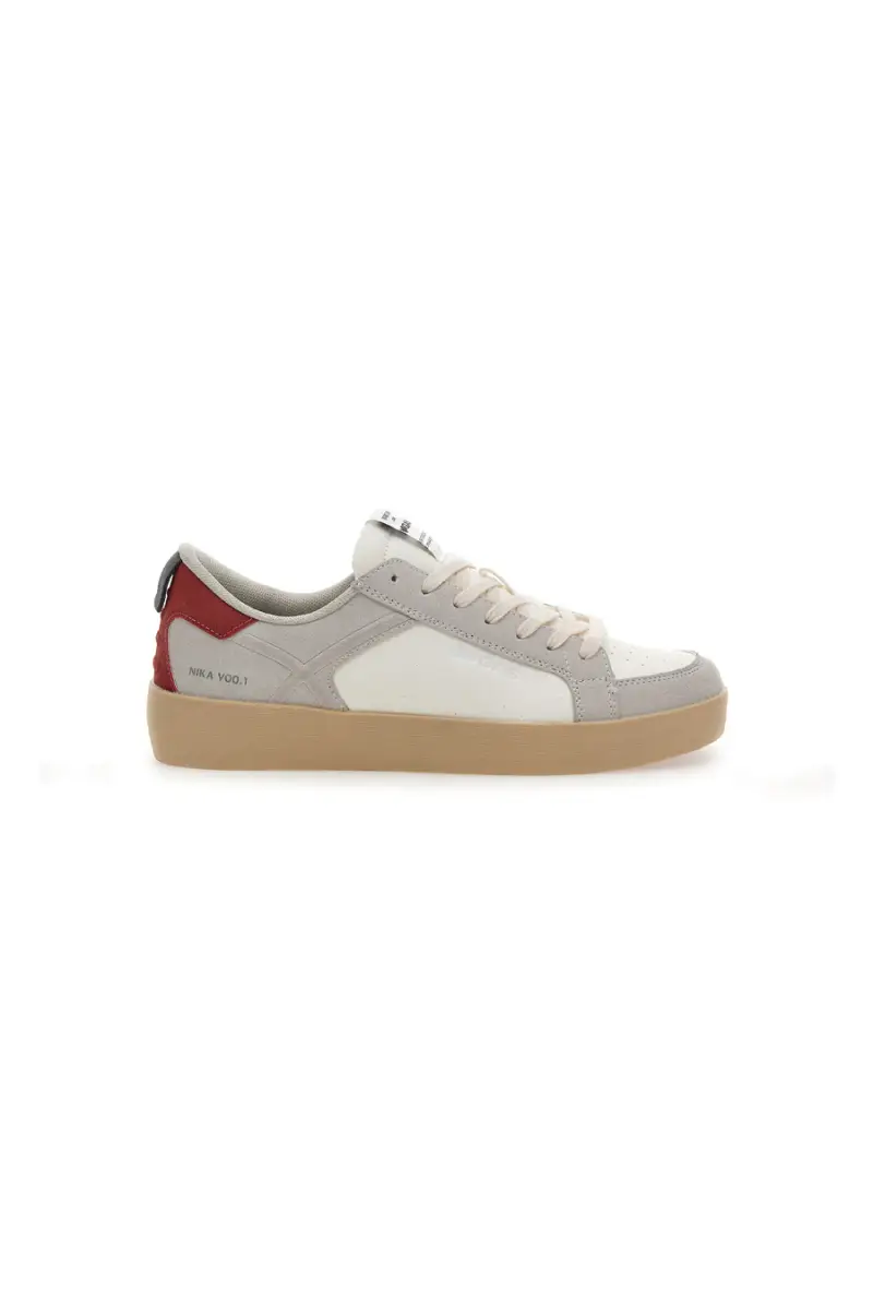 Sneakers beige e bianche con inserti a contrasto Gas NIKA MIX [WHITE RED]