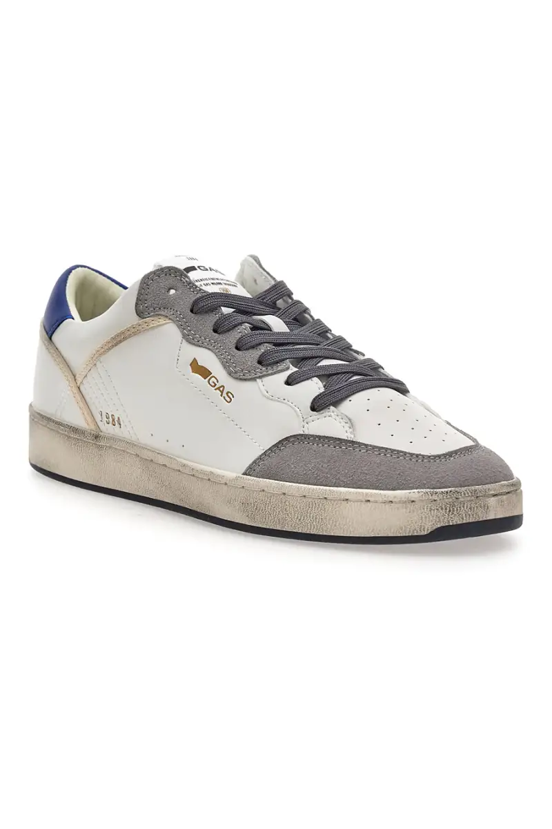 Sneakers bianche e grigie con dettagli used Gas GIOVI GS MIX [WHITE BLUE] miniatura 2