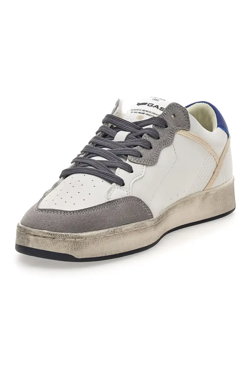 Sneakers bianche e grigie con dettagli used Gas GIOVI GS MIX [WHITE BLUE] miniatura 4