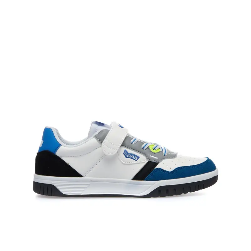 Sneakers da ragazzo bianche e blu con lacci e strappo