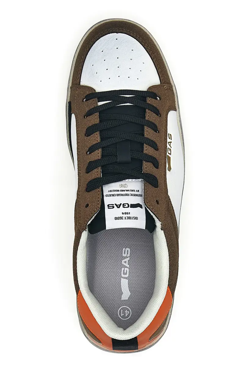 Sneakers marroni e bianche con dettagli arancioni in pelle Gas Nika2 Mix [WHITE miniatura 3