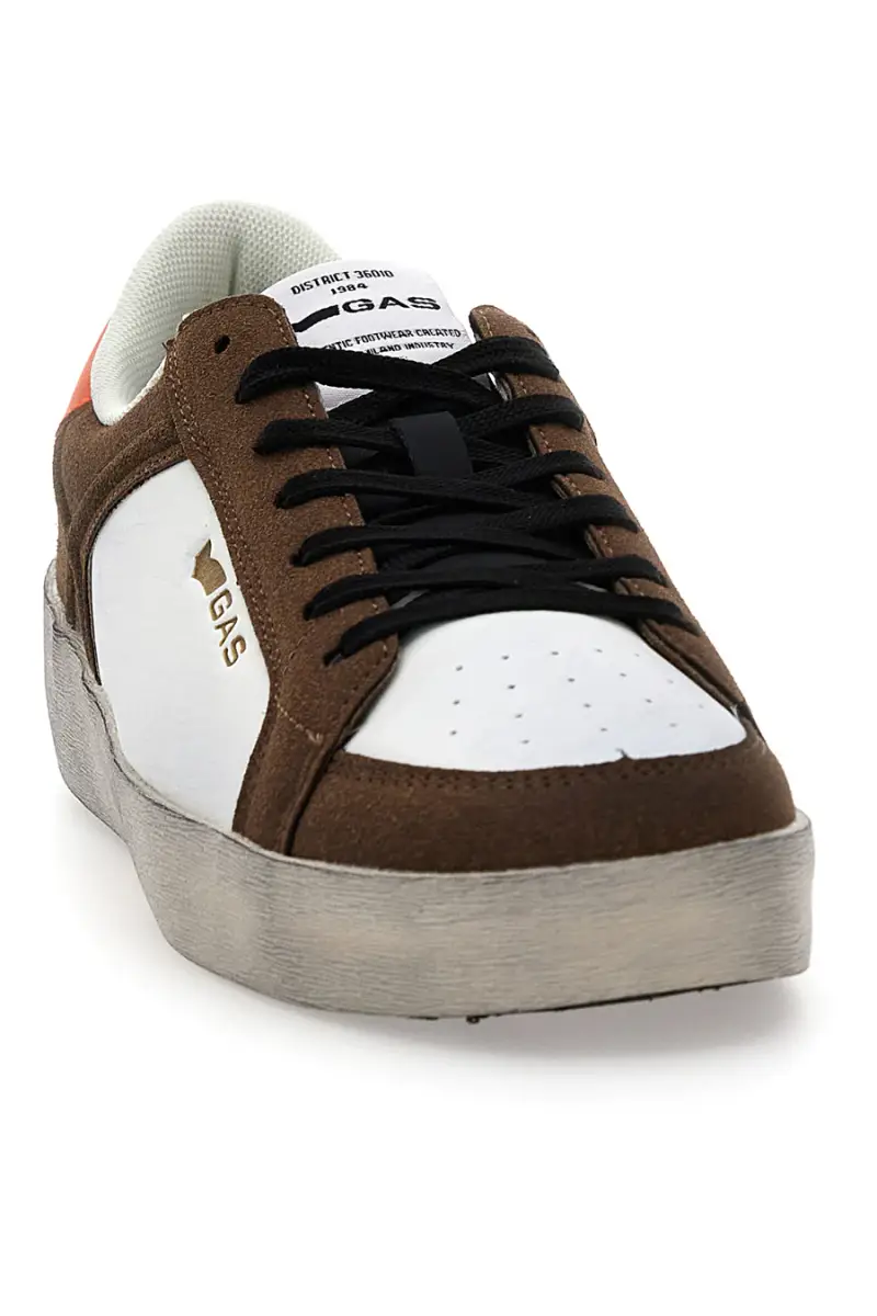 Sneakers marroni e bianche con dettagli arancioni in pelle Gas Nika2 Mix [WHITE miniatura 4