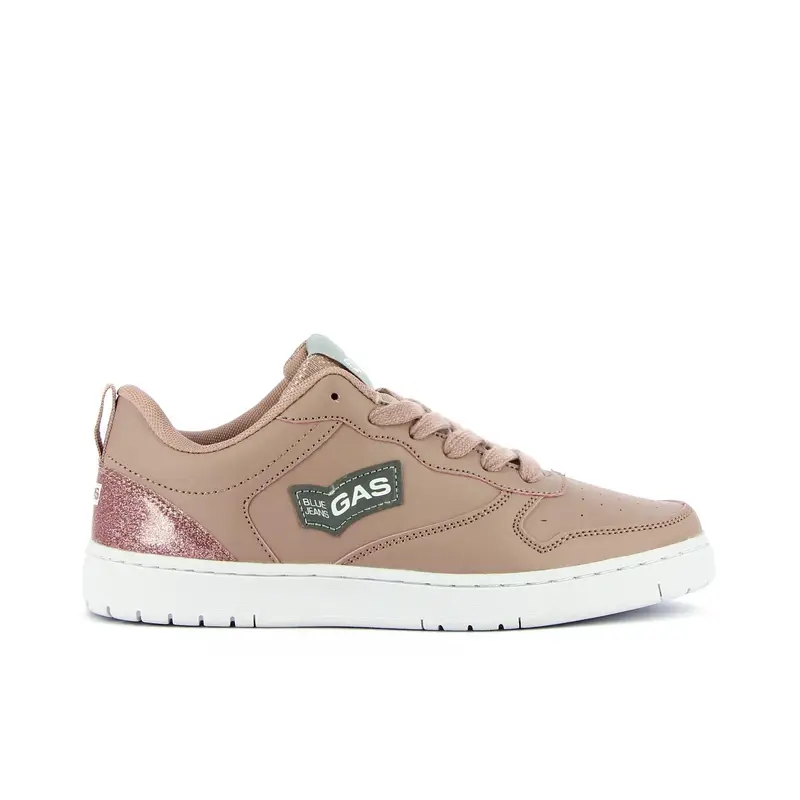 Sneakers rosa con logo laterale e dettaglio glitter