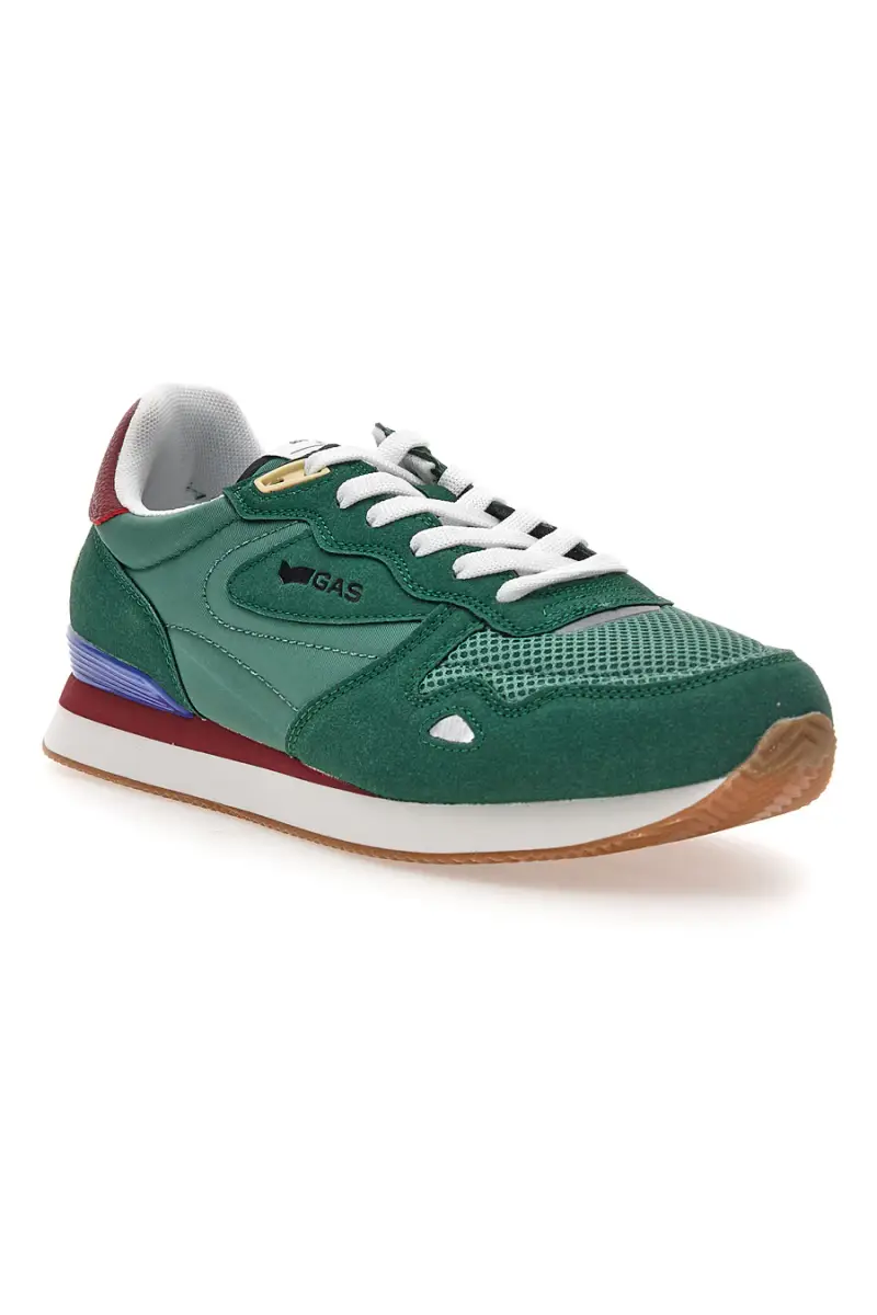 Sneakers verdi in tessuto con dettagli scamosciati Gas OMY MIX [GREEN RED] miniatura 2