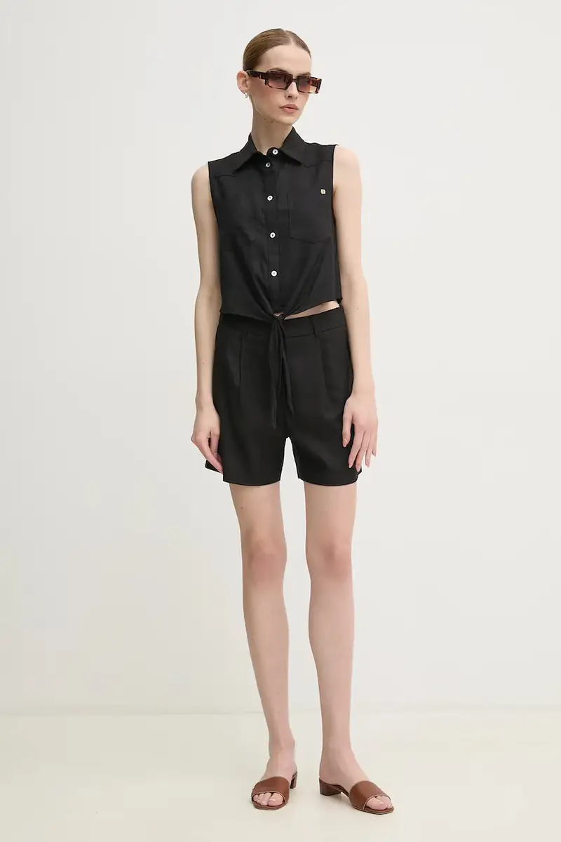 camicia di lino donna colore nero 511BD45033 miniatura 2