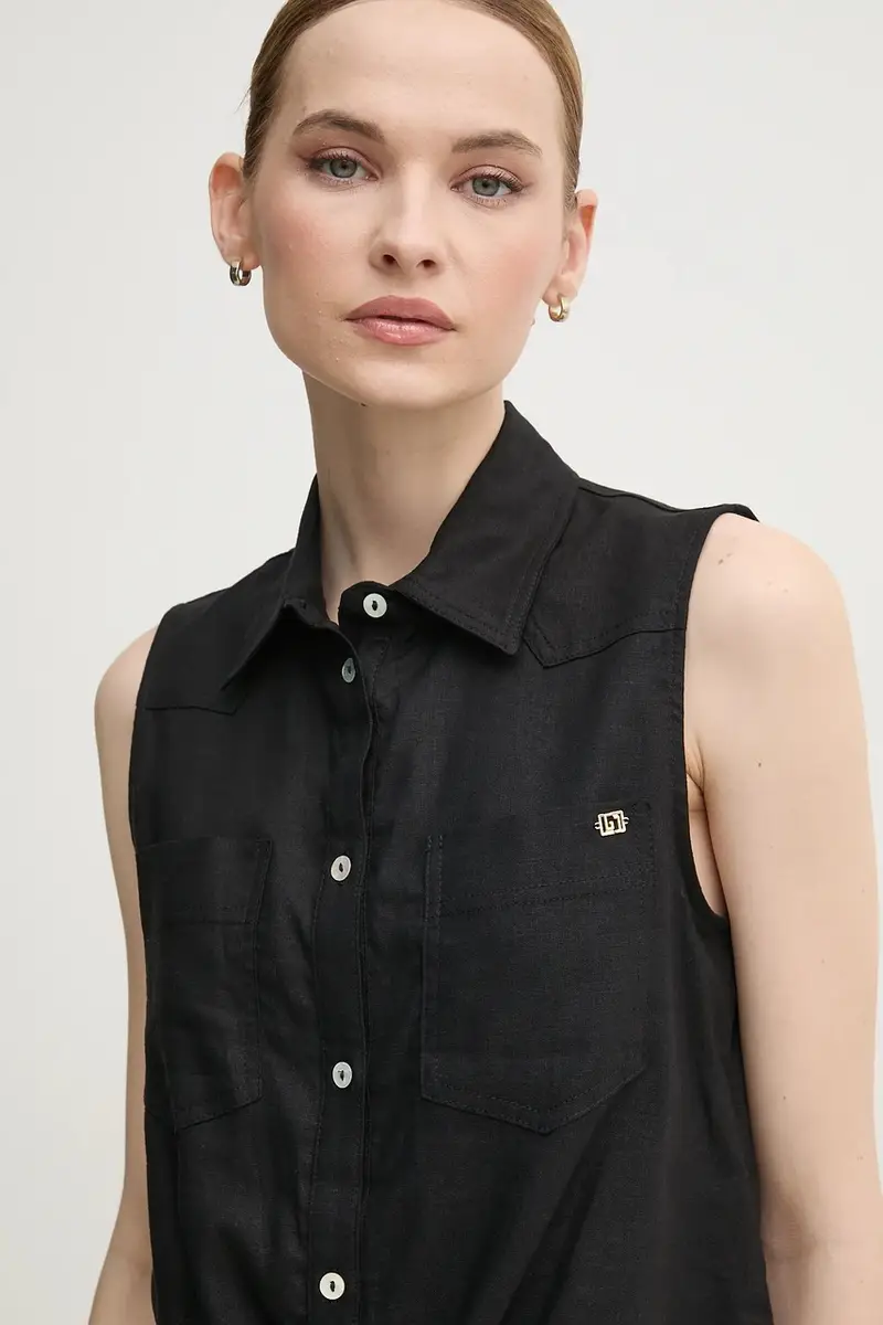 camicia di lino donna colore nero 511BD45033 miniatura 4