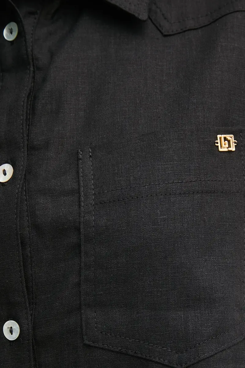 camicia di lino donna colore nero 511BD45033 miniatura 5