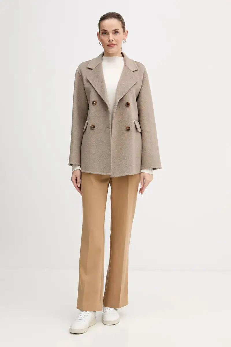 cappotto con lana colore beige 521FD35011 miniatura 2