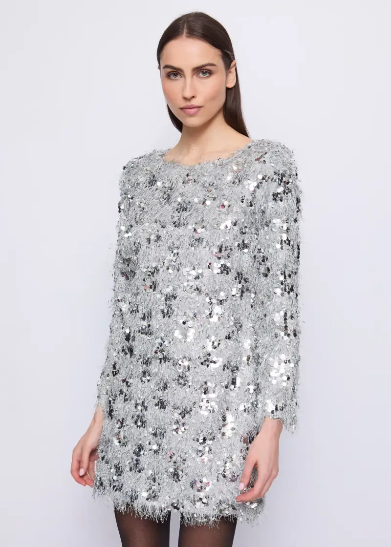 Fashion Abito da donna con frange e paillettes Nero