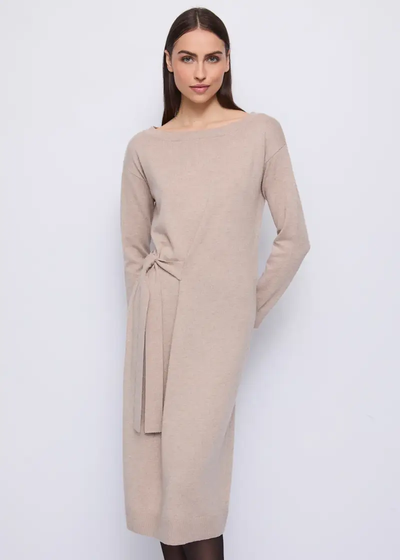 Fashion Abito grigio da donna in maglia con fiocco Naturale