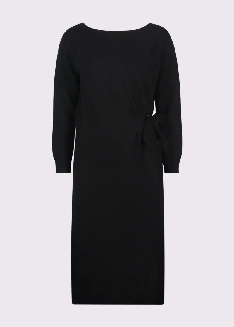 Fashion Abito nero da donna in maglia con fiocco