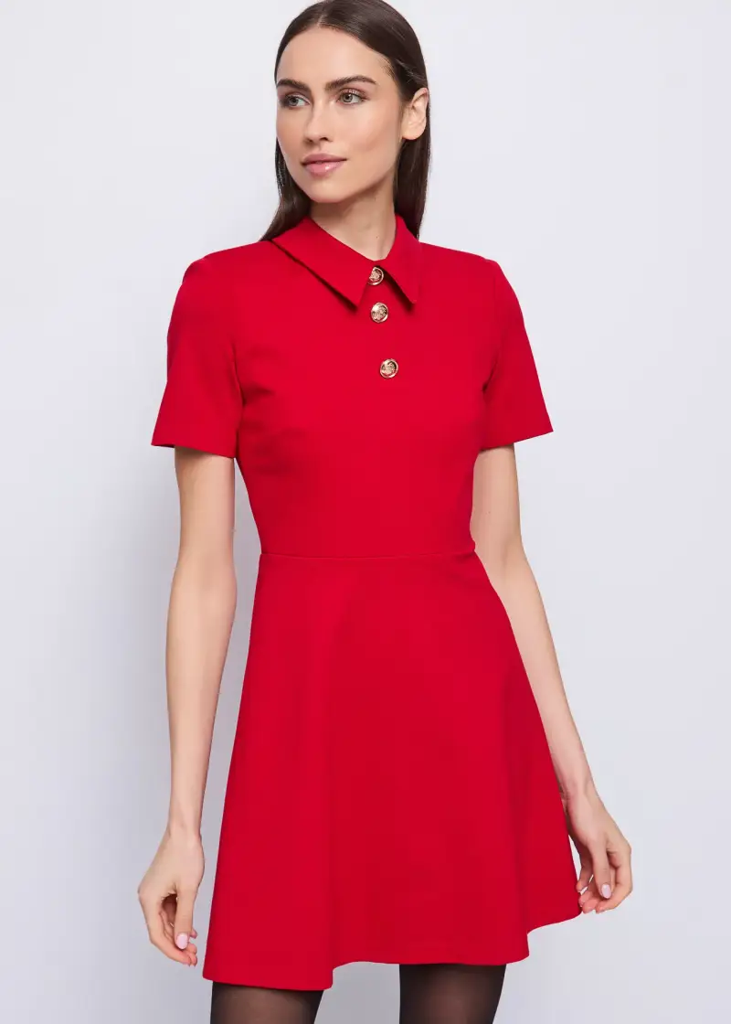 Fashion Abito rosso da donna con bottoni dorati