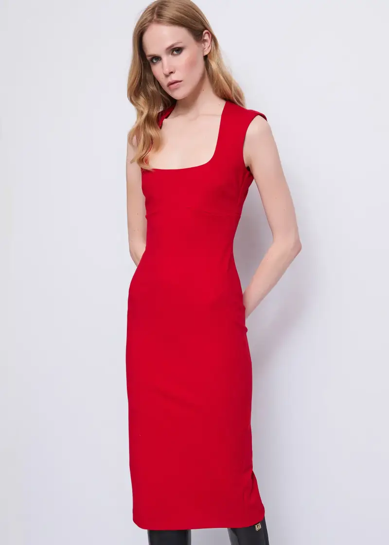 Fashion Abito rosso da donna con scollatura quadrata