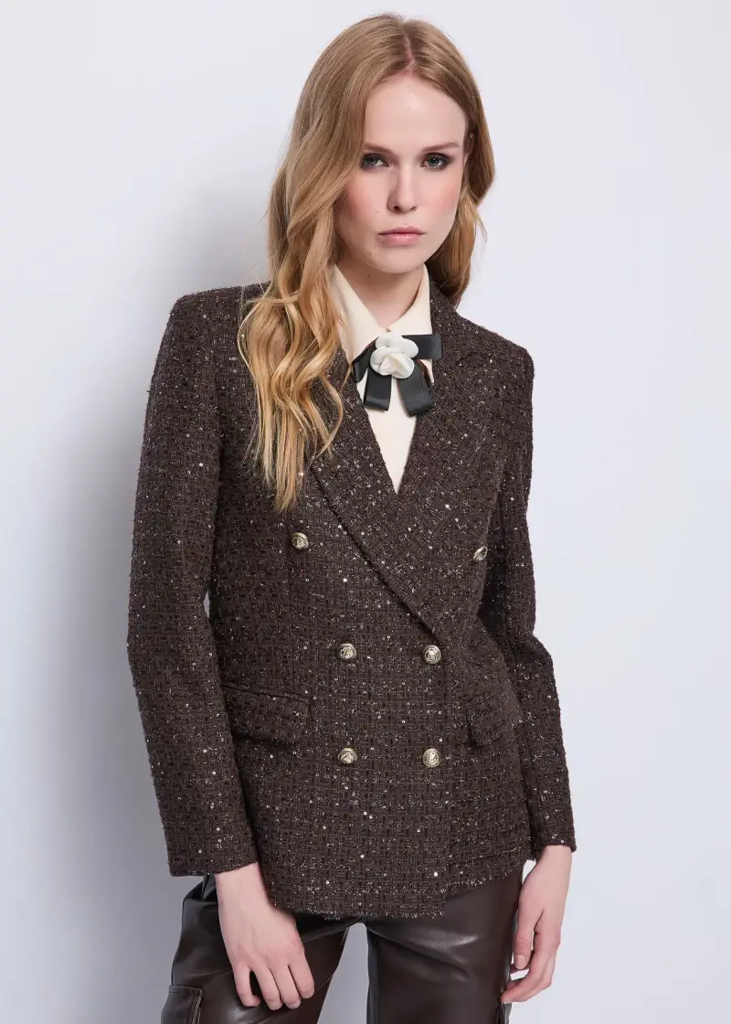 Fashion Blazer da donna in lana e lurex Marrone