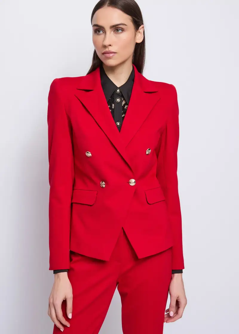 Fashion Blazer rosso da donna con bottoni dorati