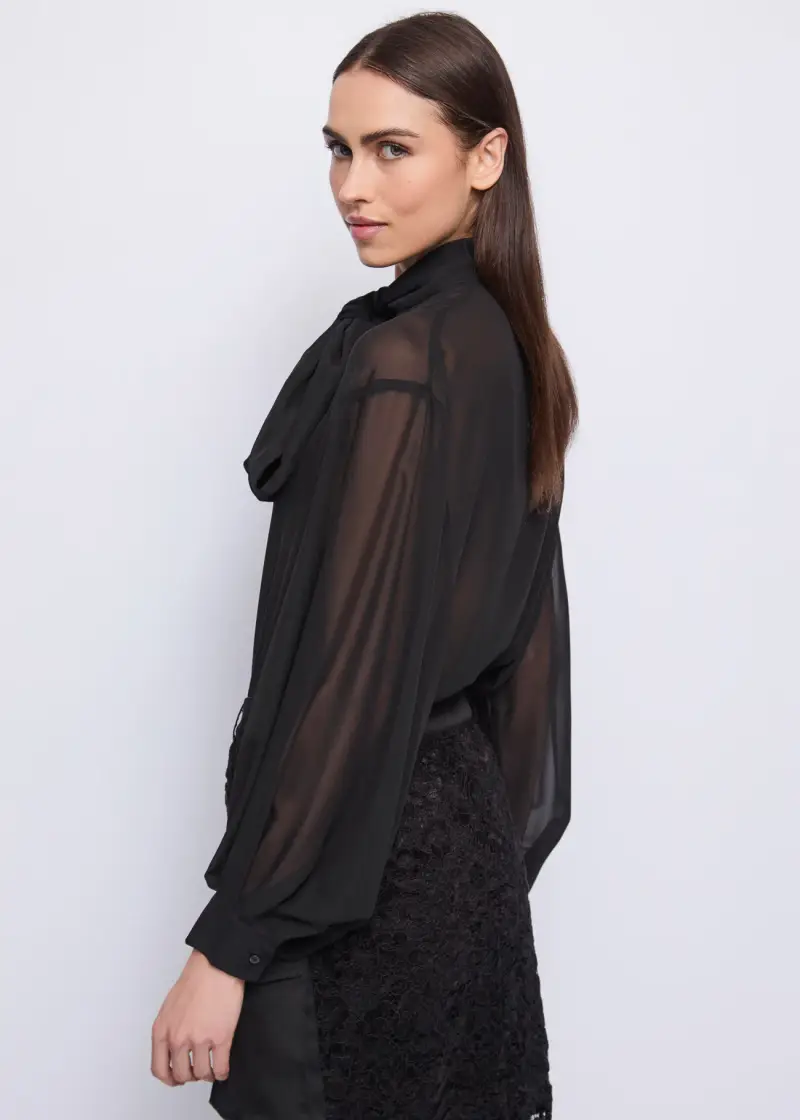Fashion Blusa da donna in georgette Nero miniatura 2