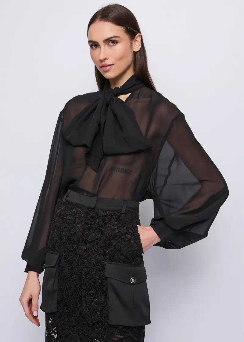 Fashion Blusa da donna in georgette Nero