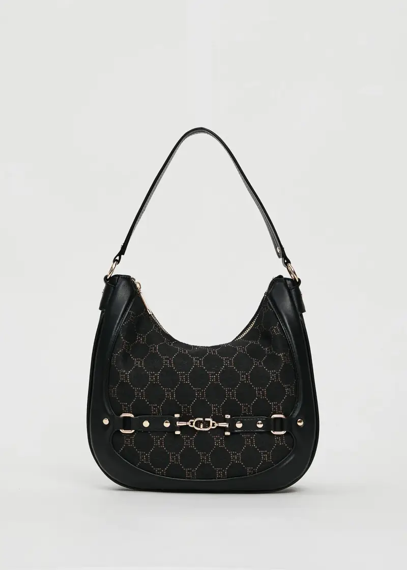 Fashion Borsa hobo nera con logo jacquard Multicolore