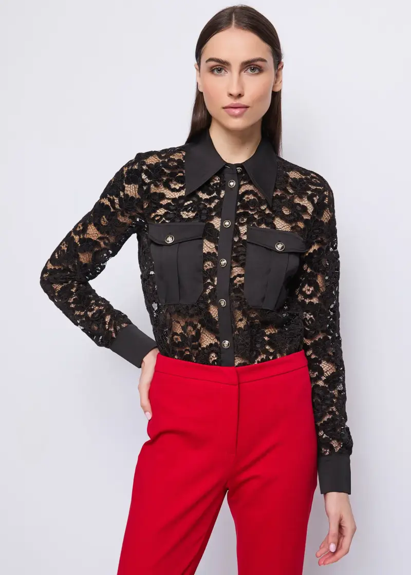 Fashion Camicia da donna in pizzo floreale Nero