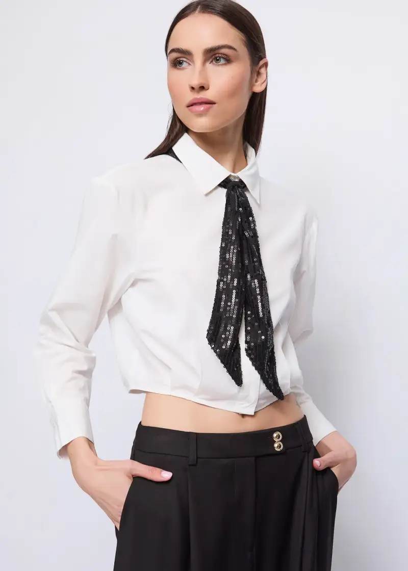 Fashion Camicia da donna in popeline con foulard Multicolore