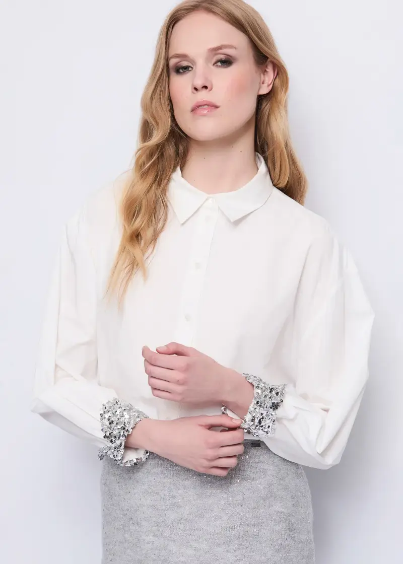Fashion Camicia da donna in popeline con paillettes Multicolore