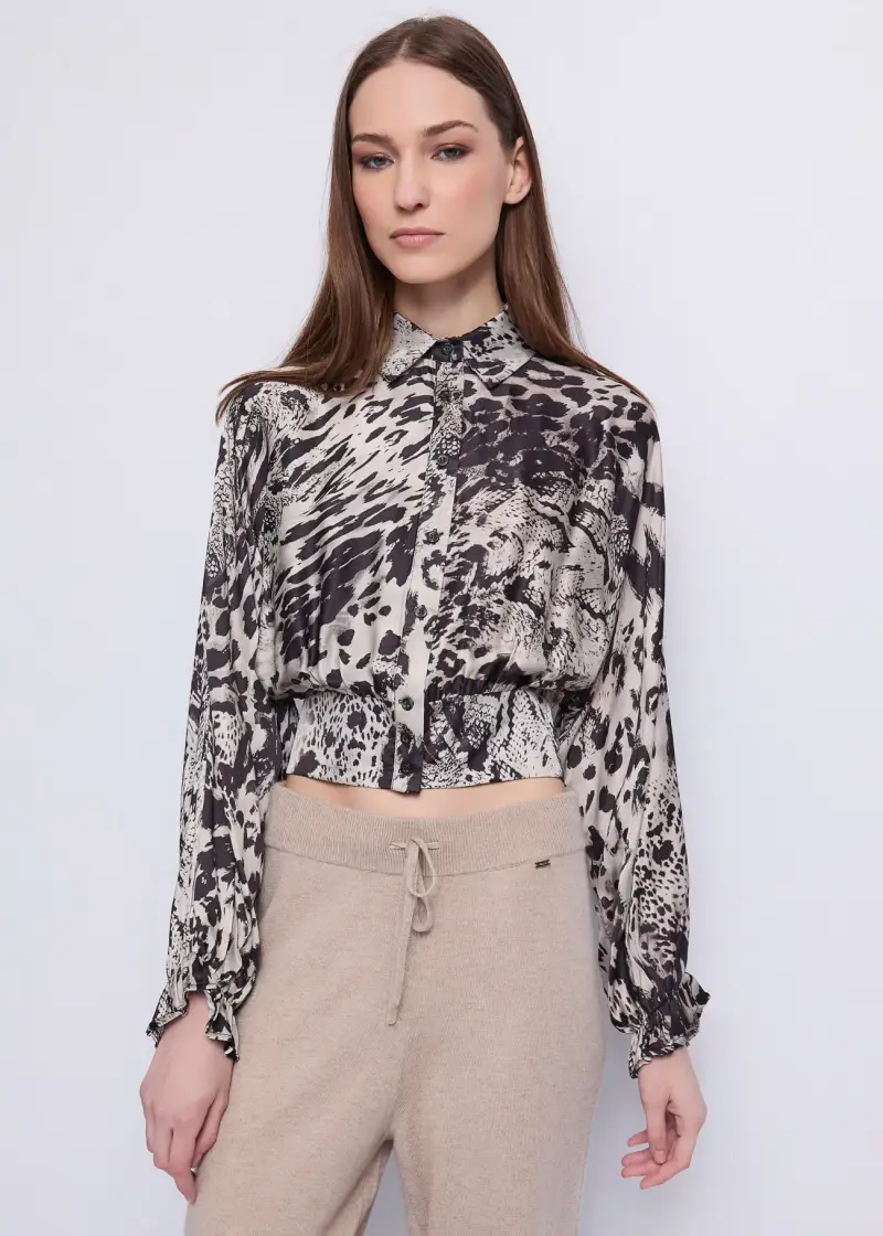 Fashion Camicia da donna in raso stampato Multicolore