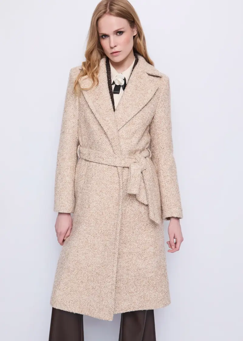 Fashion Cappotto da donna in panno con cintura Multicolore