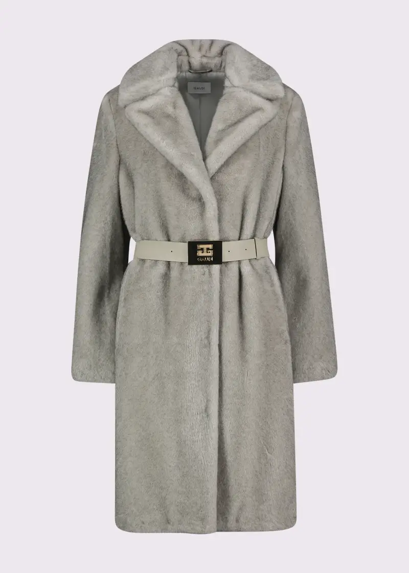 Fashion Cappotto grigio da donna con cintura Nero