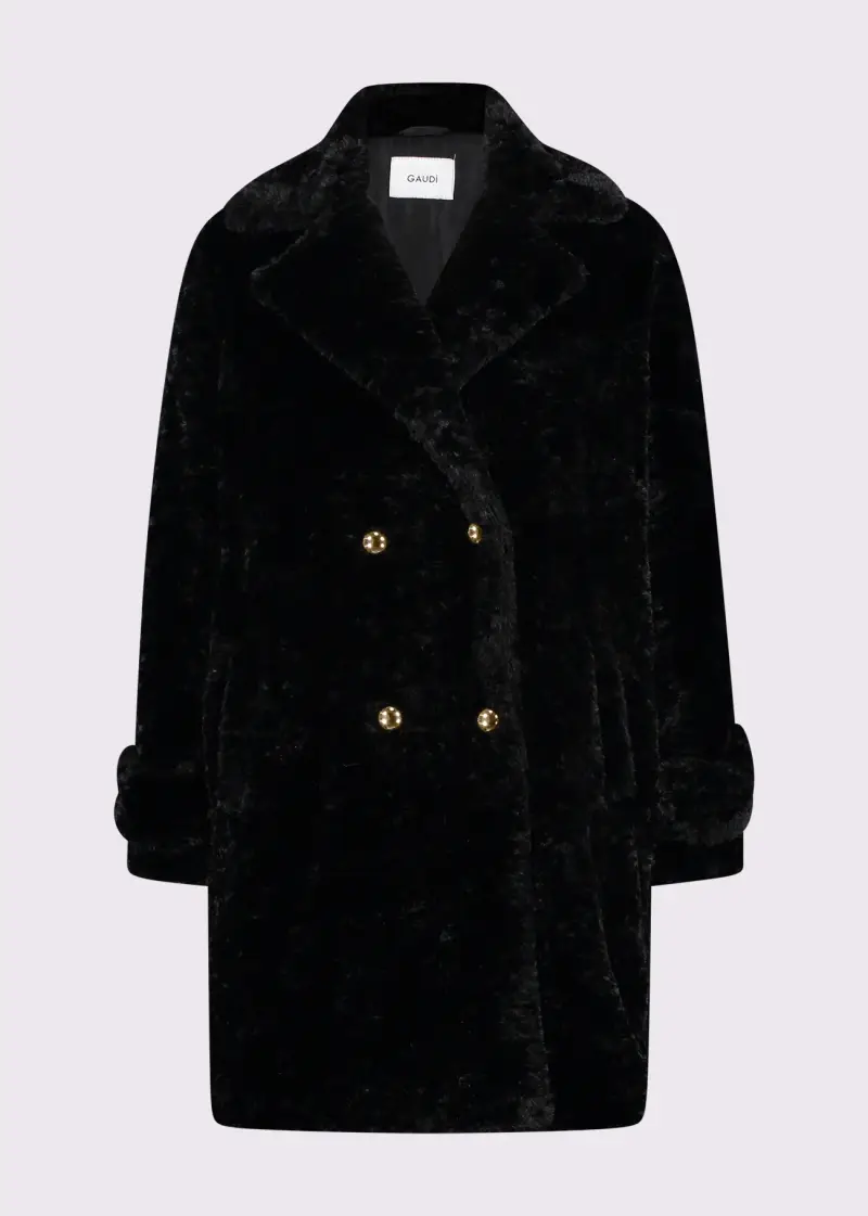 Fashion Cappotto nero da donna in pelliccia sintetica