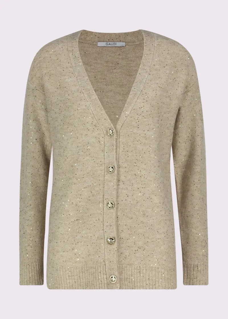 Fashion Cardigan beige da donna con paillettes Naturale