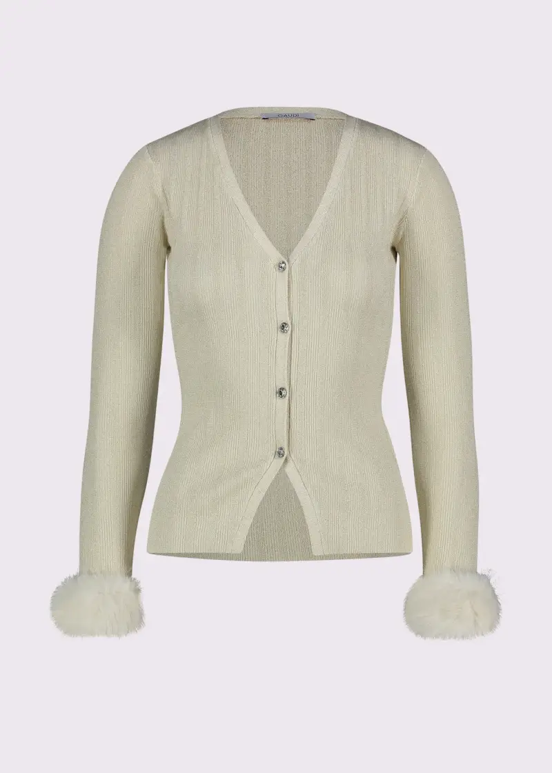 Fashion Cardigan bianco da donna in filato lurex Naturale