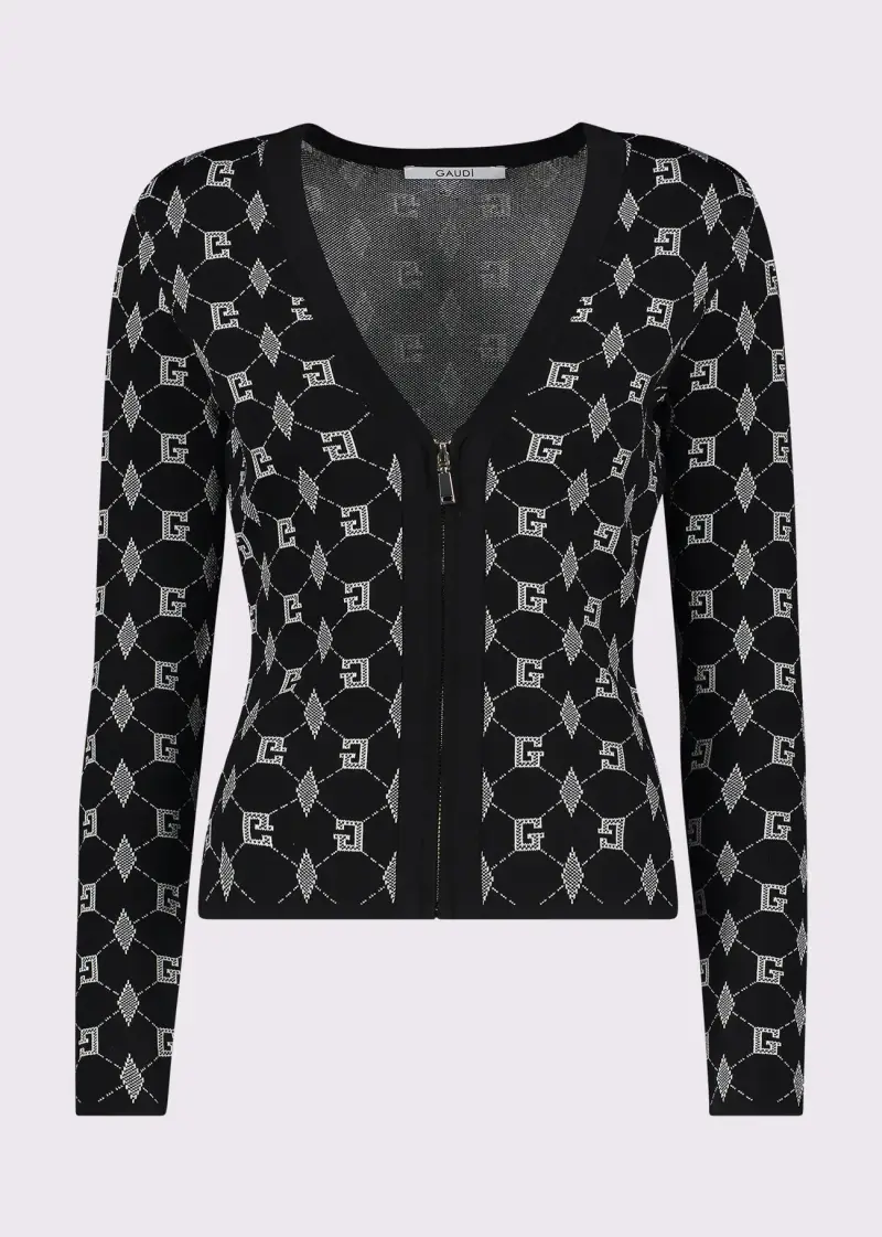 Fashion Cardigan da donna con logo jacquard e zip Multicolore