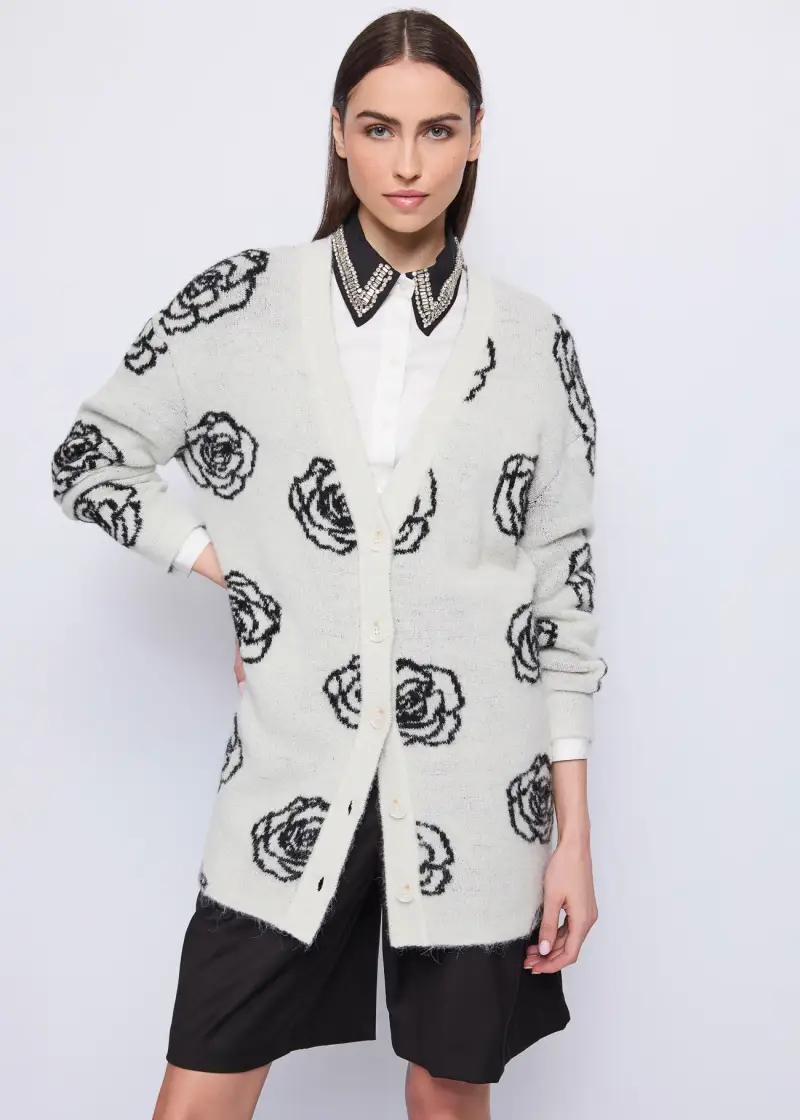 Fashion Cardigan da donna con motivo floreale jacquard Multicolore