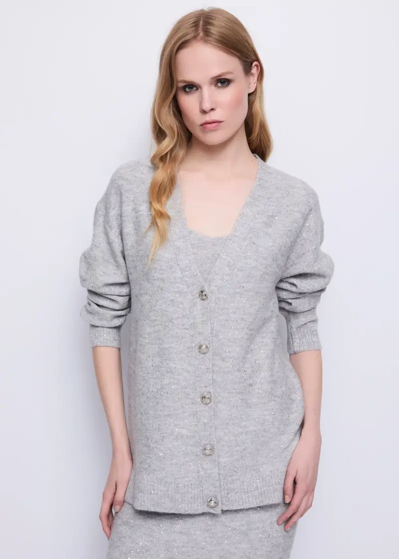 Fashion Cardigan grigio da donna con paillettes Nero