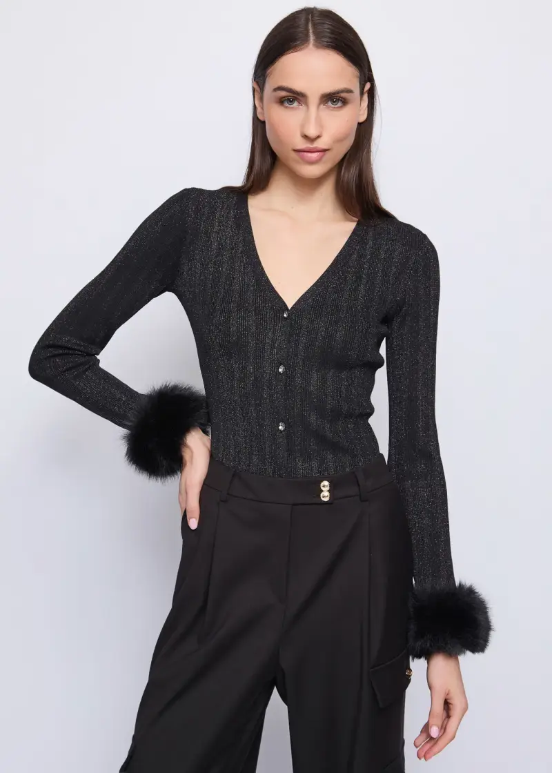 Fashion Cardigan nero da donna in filato lurex