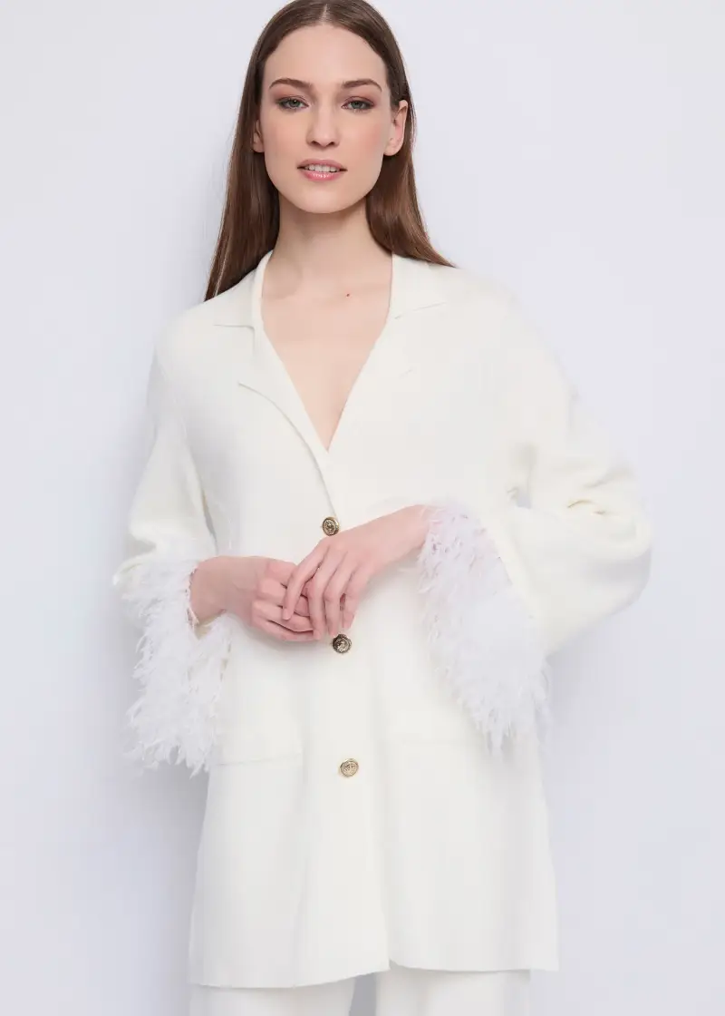 Fashion Giacca bianca da donna con piume Naturale